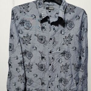 Murano Blue Floral Men's Shirt XL Long Sleeve Button Down